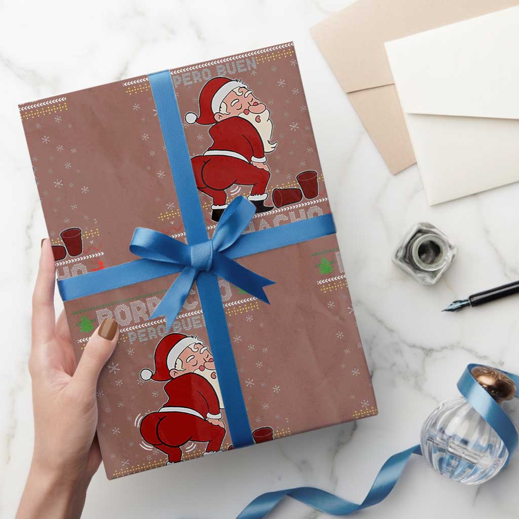 Funny Drunk Mexican Santa Wrapping Paper Roll Borracho Pero Buen Muchacho Good Guy in Spanish TS02 Mocha Print Your Wear
