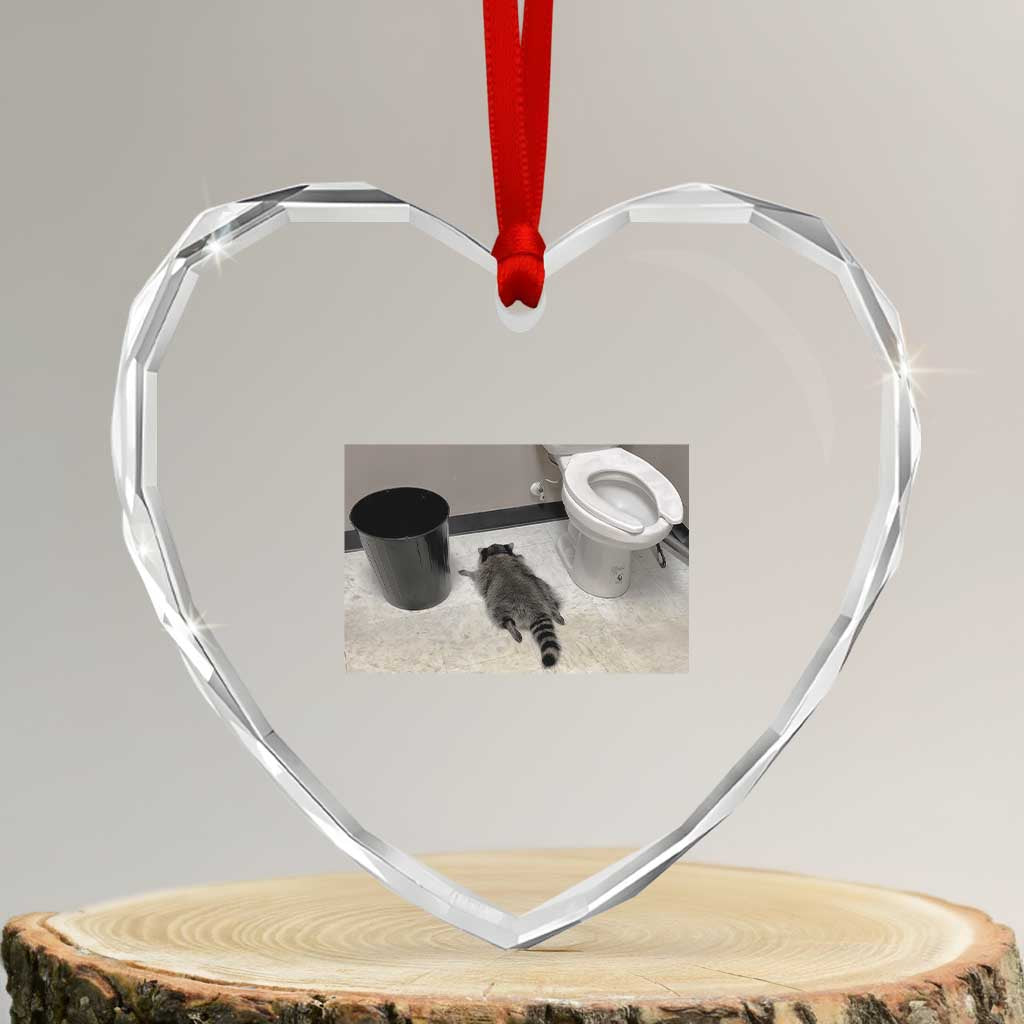 Funny Drunk Raccoon Heart Crystal Glass Ornament Vintage Liquor Store Trash Panda Memes TS10 Transparent Glass 3'' Heart Print Your Wear