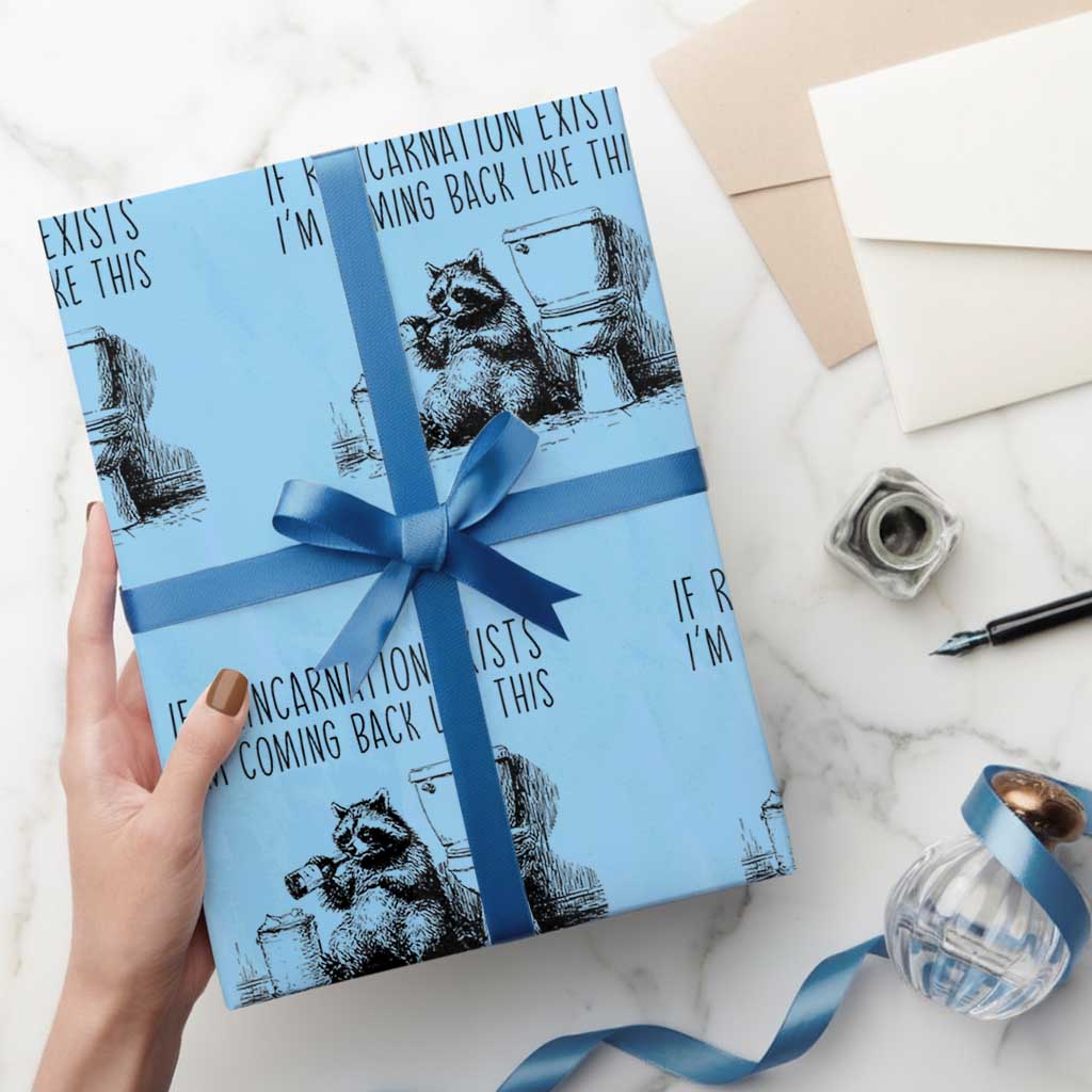 Funny Drunk Raccoon Wrapping Paper Roll Trashed Panda Meme TS14 Light Blue Print Your Wear