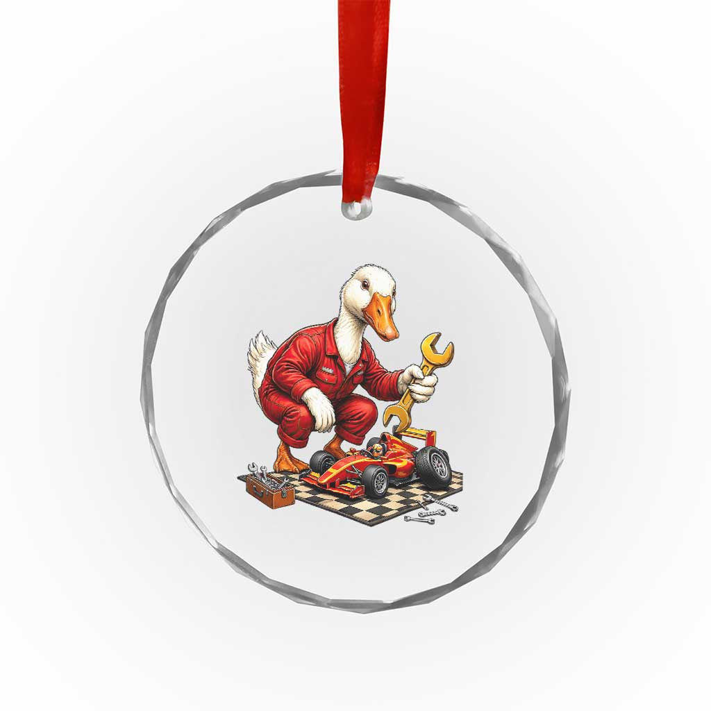 Funny Duck Mechanic Race Car Pit Crew Crystal Glass Ornament Motorsports Enthusiast Auto Repair
