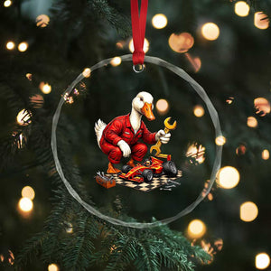 Funny Duck Mechanic Race Car Pit Crew Crystal Glass Ornament Motorsports Enthusiast Auto Repair