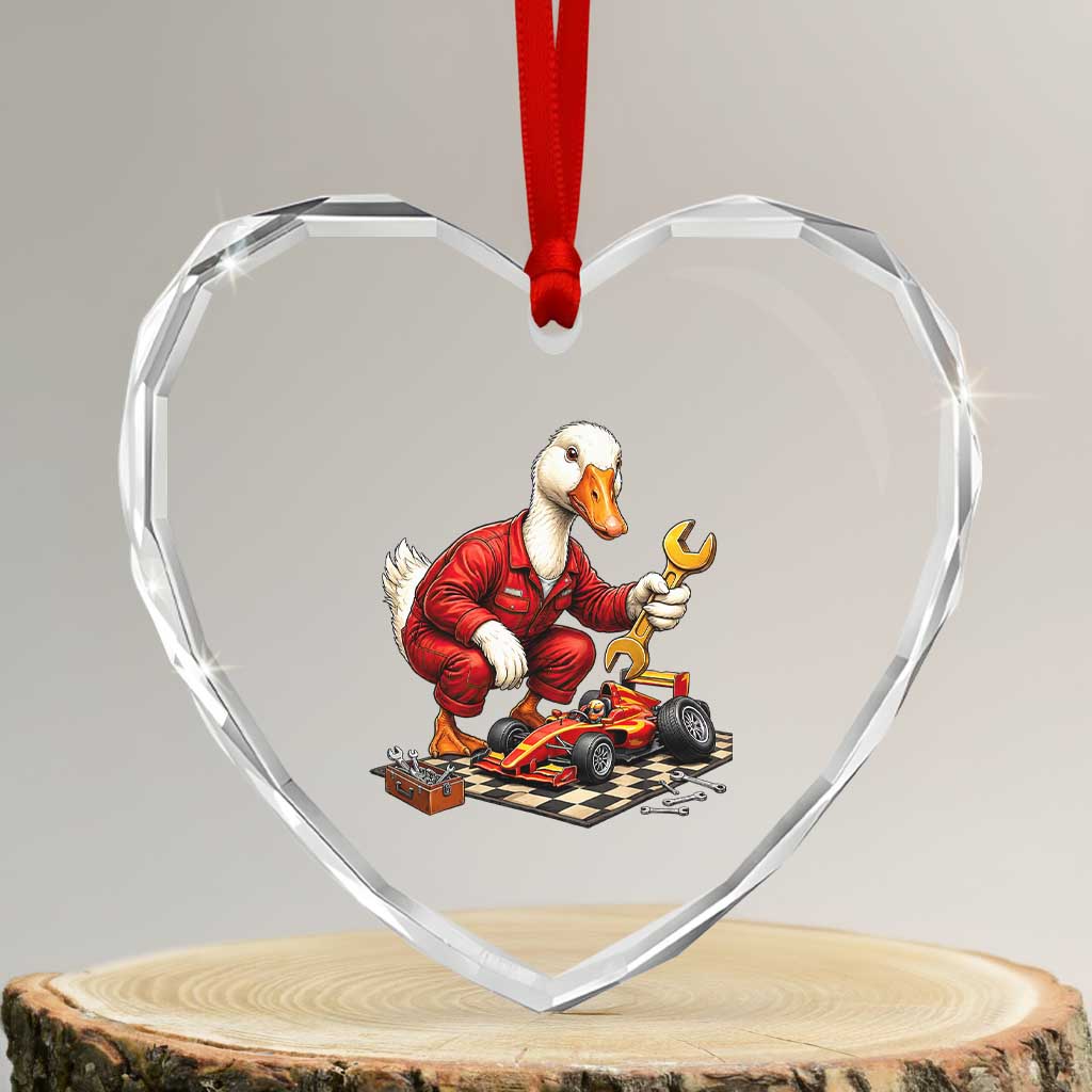Funny Duck Mechanic Race Car Pit Crew Heart Crystal Glass Ornament Motorsports Enthusiast Auto Repair TS02 Transparent Glass 3'' Heart Print Your Wear