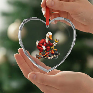 Funny Duck Mechanic Race Car Pit Crew Heart Crystal Glass Ornament Motorsports Enthusiast Auto Repair