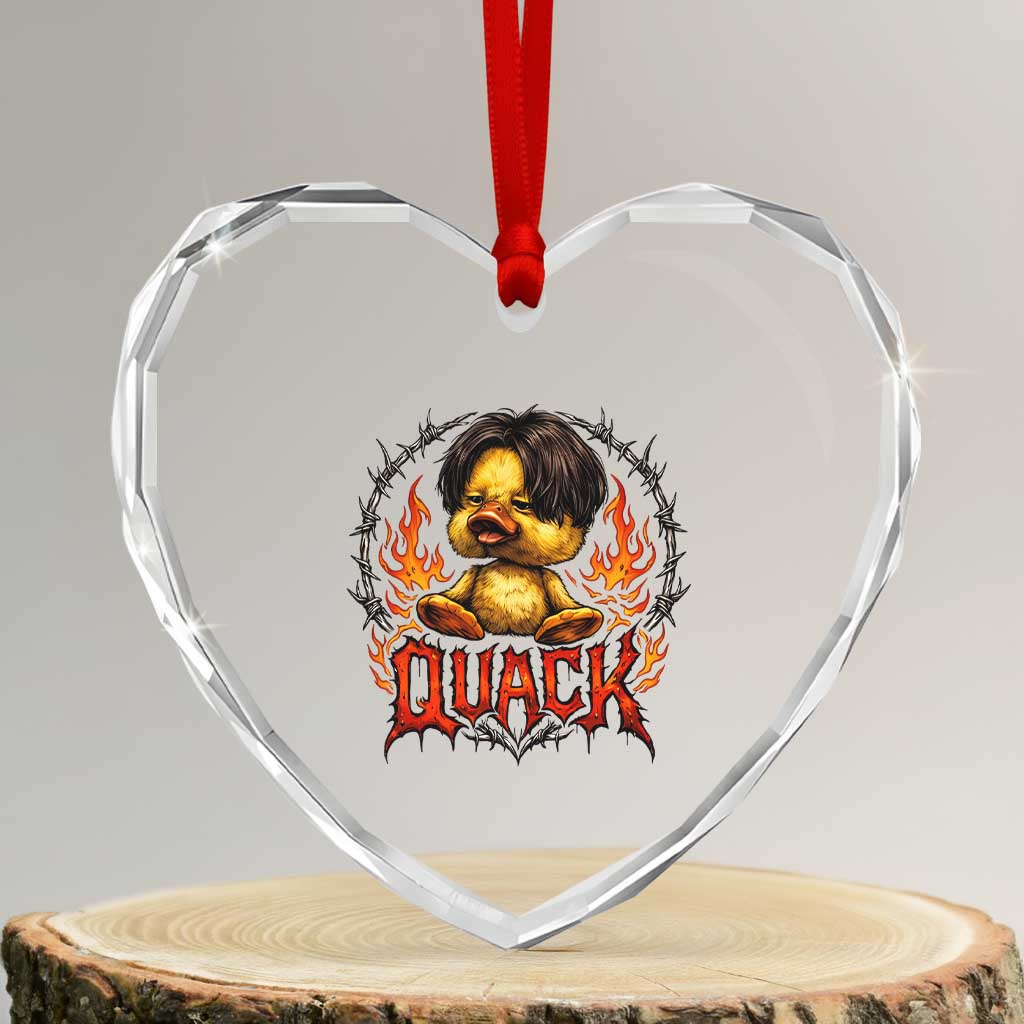 Funny Duck Metal Concert Heart Crystal Glass Ornament Rock Band Quack Meme TS14 Transparent Glass 3'' Heart Print Your Wear