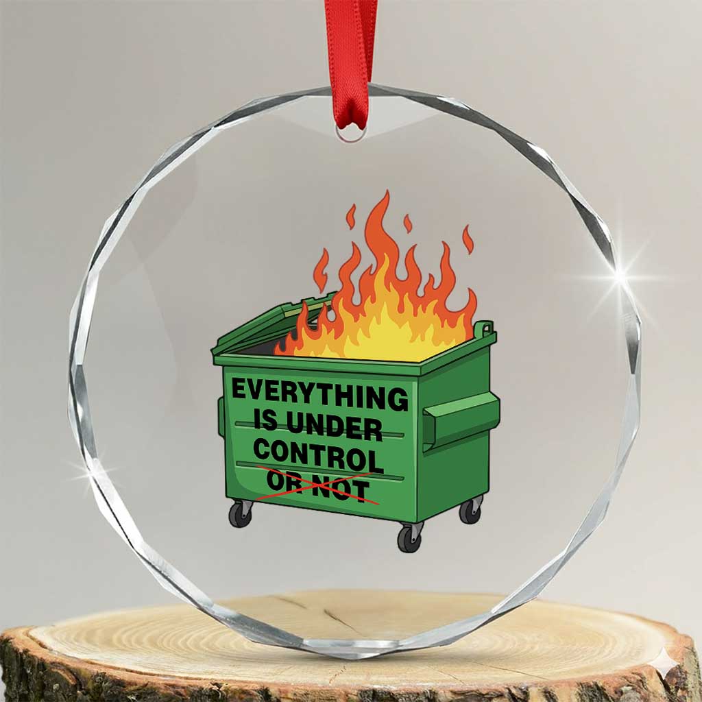 Funny Dumpster Fire Crystal Glass Ornament Everything Is Under Control Or Not TS11 Transparent Glass 3'' Circle Print Your Wear