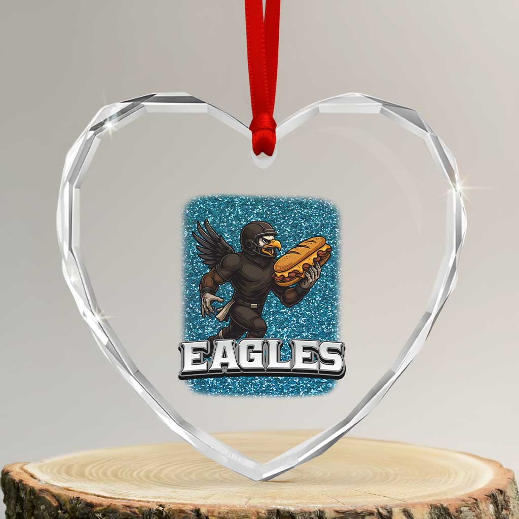 Funny Eagle With Cheesesteak Heart Crystal Glass Ornament Football Glitter Print TS12 Transparent Glass 3'' Heart Print Your Wear