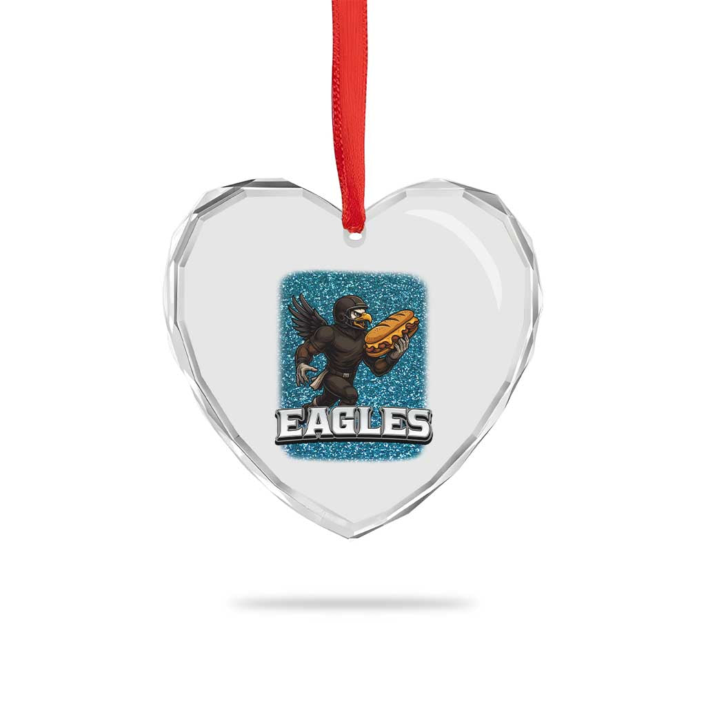 Funny Eagle With Cheesesteak Heart Crystal Glass Ornament Football Glitter Print TS12 Print Your Wear