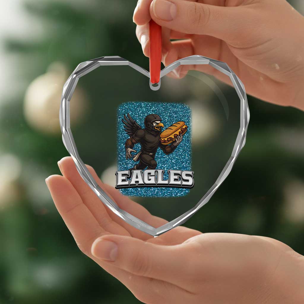 Funny Eagle With Cheesesteak Heart Crystal Glass Ornament Football Glitter Print TS12 Print Your Wear