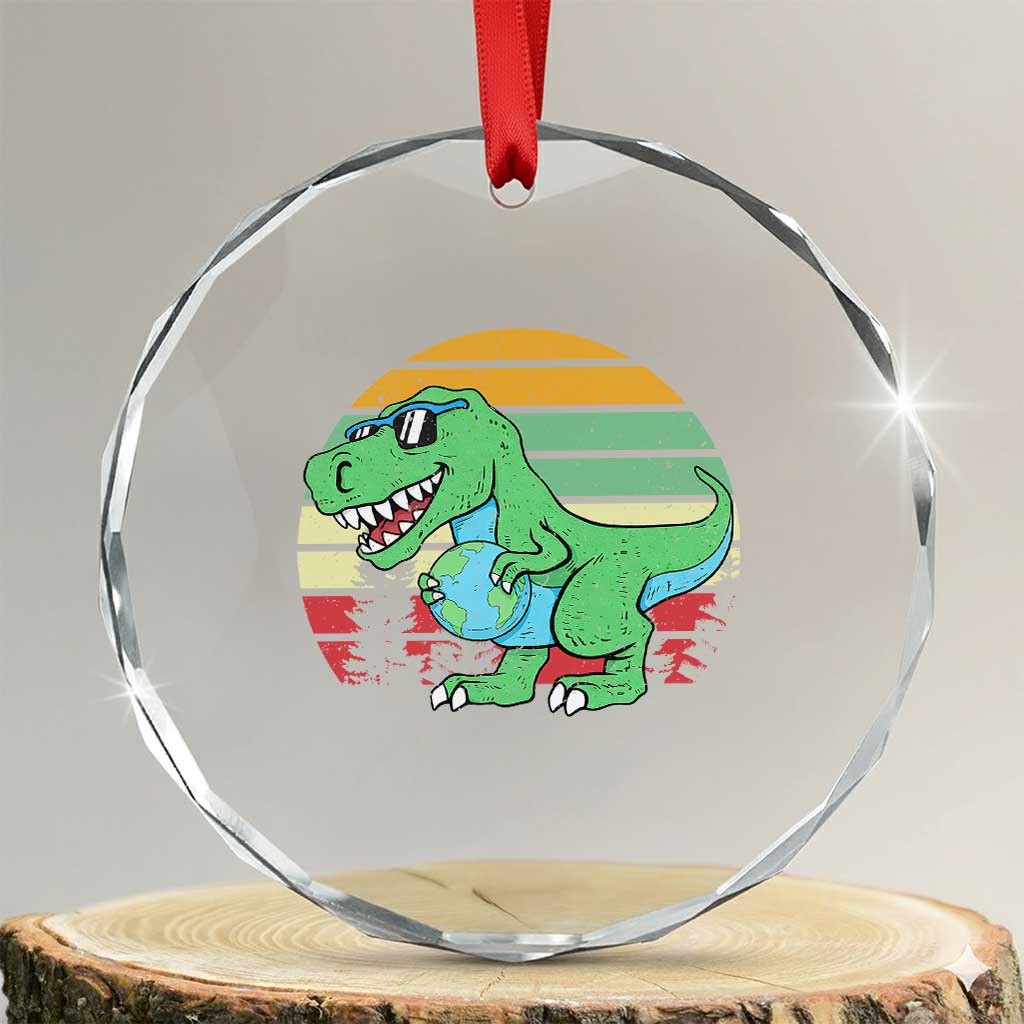 Funny Earth Day Dinosaur Lover Crystal Glass Ornament Save The Planet TS12 Transparent Glass 3'' Circle Print Your Wear