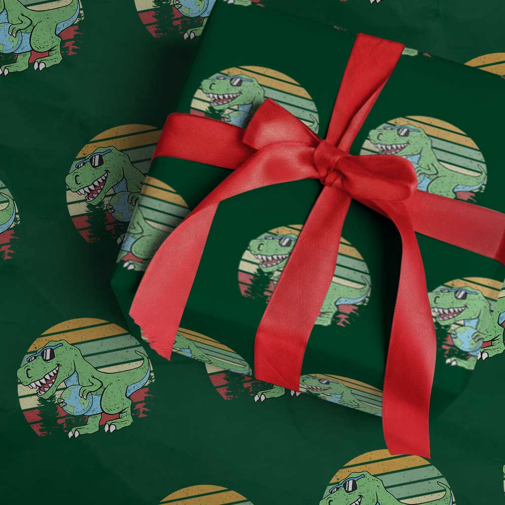 Funny Earth Day Dinosaur Lover Wrapping Paper Roll Save The Planet TS12 Green Print Your Wear