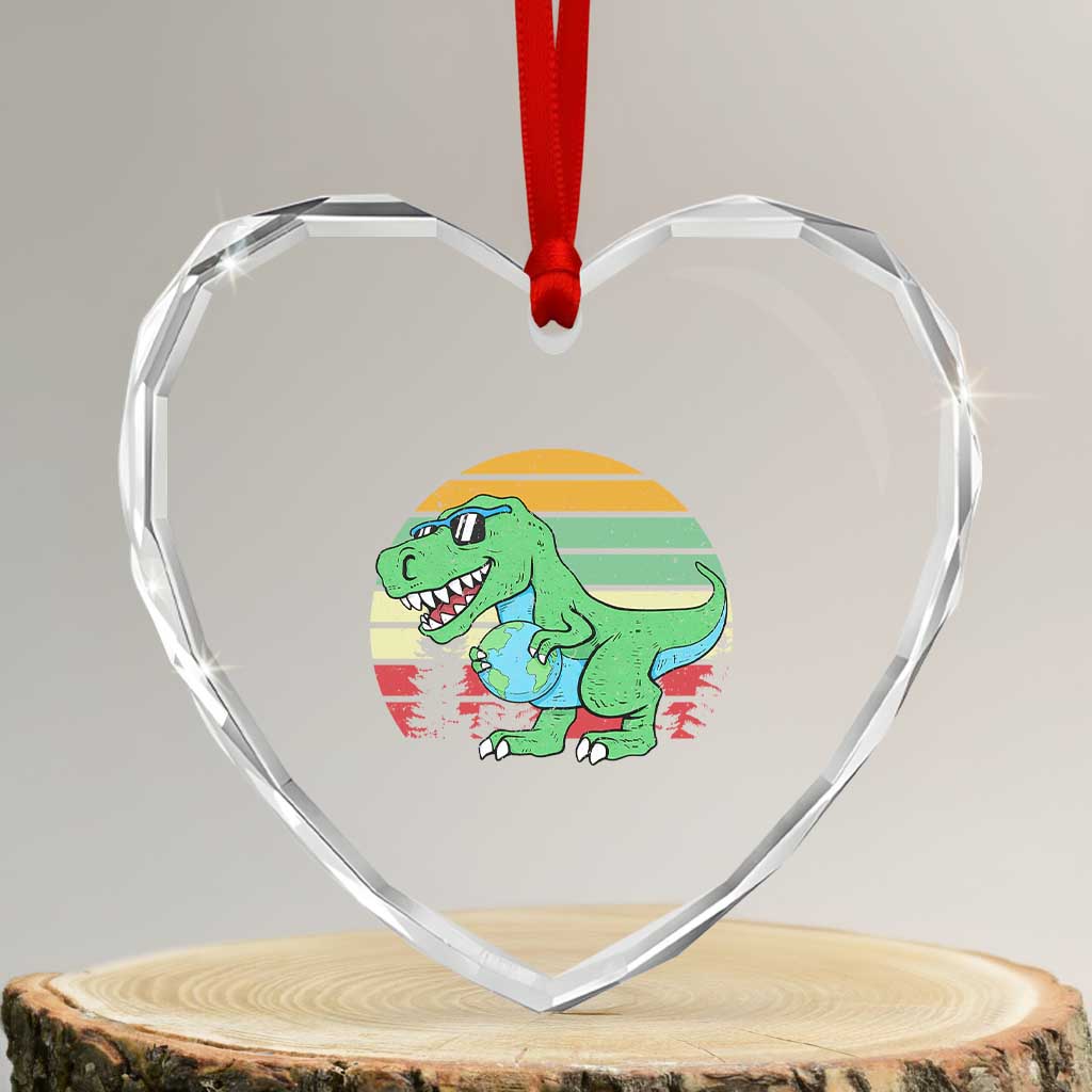 Funny Earth Day Dinosaur Lover Heart Crystal Glass Ornament Save The Planet TS12 Transparent Glass 3'' Heart Print Your Wear
