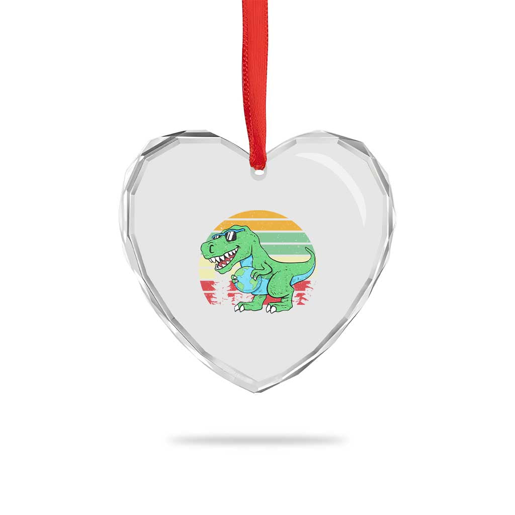 Funny Earth Day Dinosaur Lover Heart Crystal Glass Ornament Save The Planet TS12 Print Your Wear