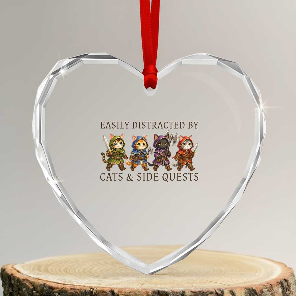 Funny Easily Distracted By Cats And Side Quests Heart Crystal Glass Ornament RPG Gamer Cat Lover Gift TS12 Transparent Glass 3'' Heart Print Your Wear