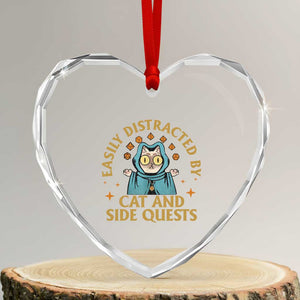 Funny Easily Distracted By Cats And Side Quests Heart Crystal Glass Ornament RPG Tabletop Gamer TS11 Transparent Glass 3'' Heart Print Your Wear