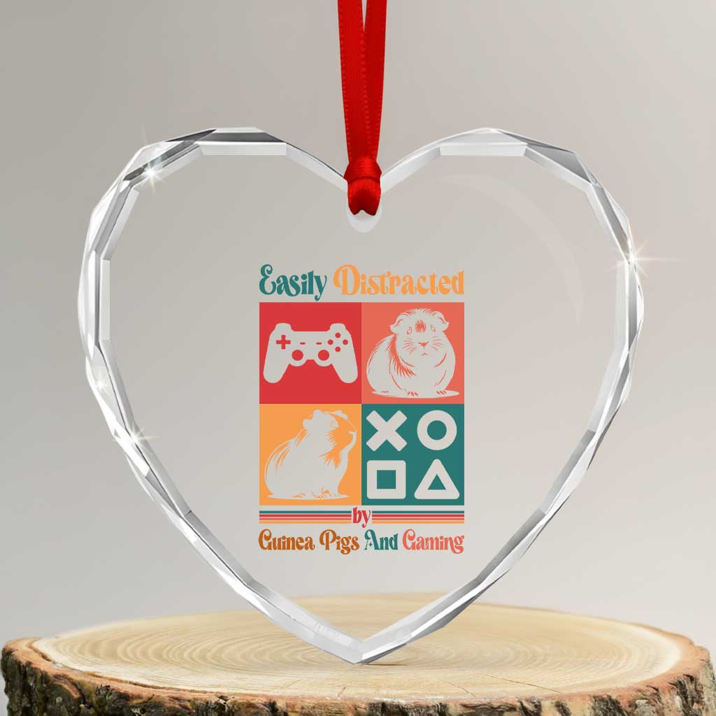 Funny Easily Distracted By Guinea Pigs And Gaming Heart Crystal Glass Ornament Game Lover Gift TS12 Transparent Glass 3'' Heart Print Your Wear