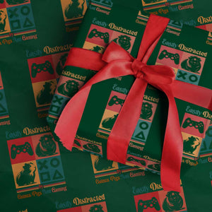 Funny Easily Distracted By Guinea Pigs And Gaming Wrapping Paper Roll Game Lover Gift TS12 Green Print Your Wear