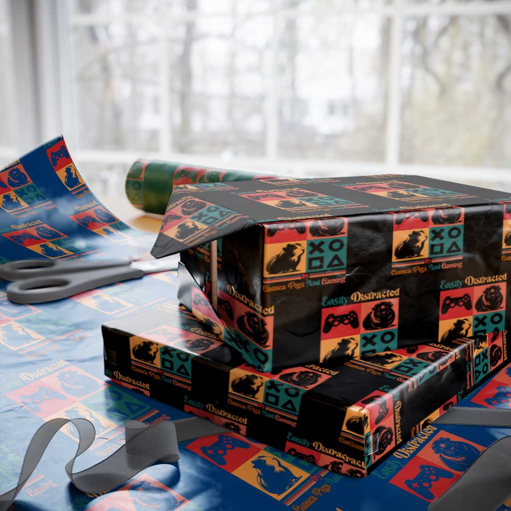 Funny Easily Distracted By Guinea Pigs And Gaming Wrapping Paper Roll Game Lover Gift TS12 Black Print Your Wear