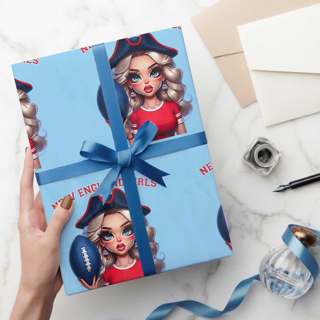 Funny East Coast Football Girl Fan Wrapping Paper Roll NE Girls Never Miss Kickoff TS12 Light Blue Print Your Wear