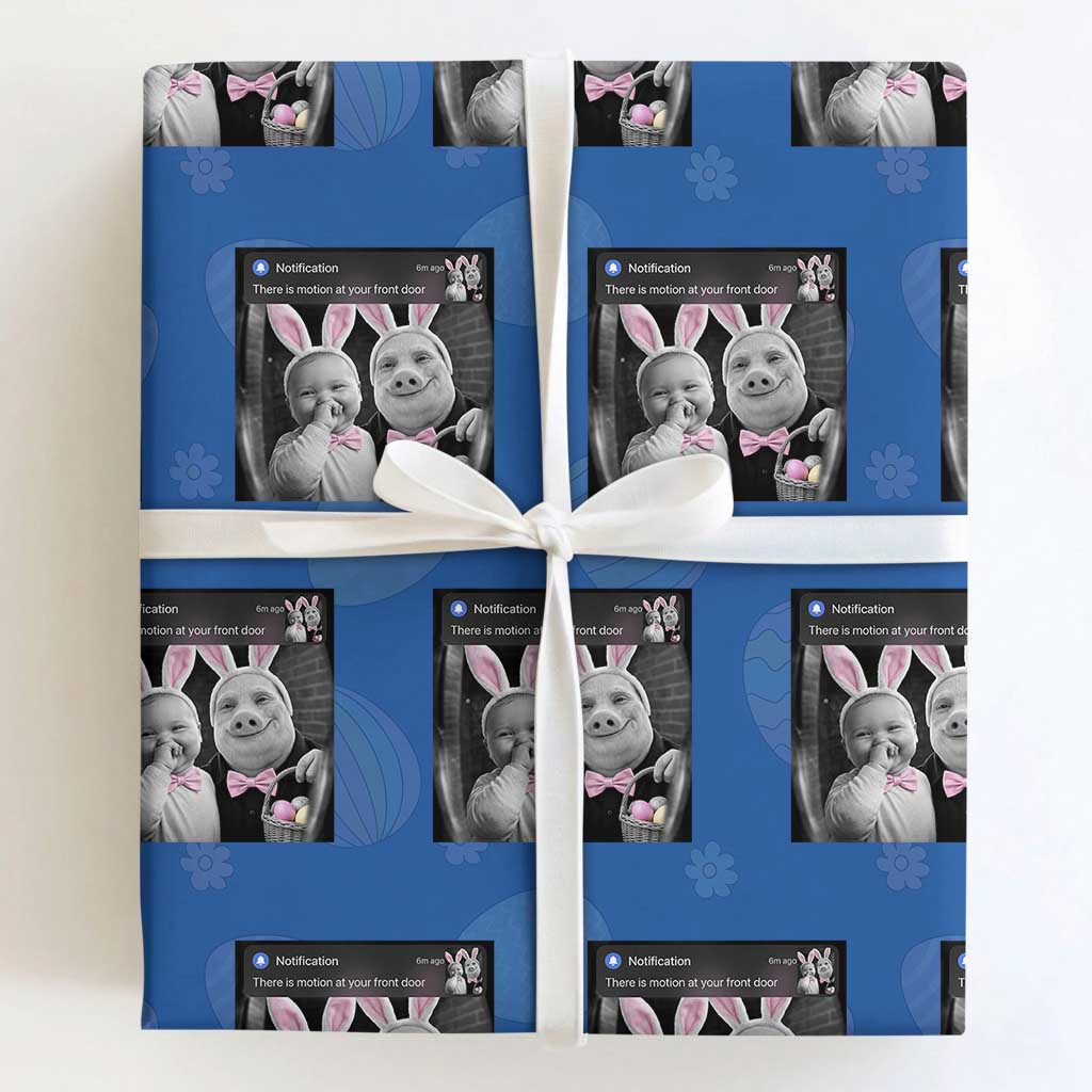Funny Easter AI Baby with John Pork Meme Wrapping Paper Roll There Is Motion at Your Front Door Notification Humor TS02 Royal Blue Print Your Wear