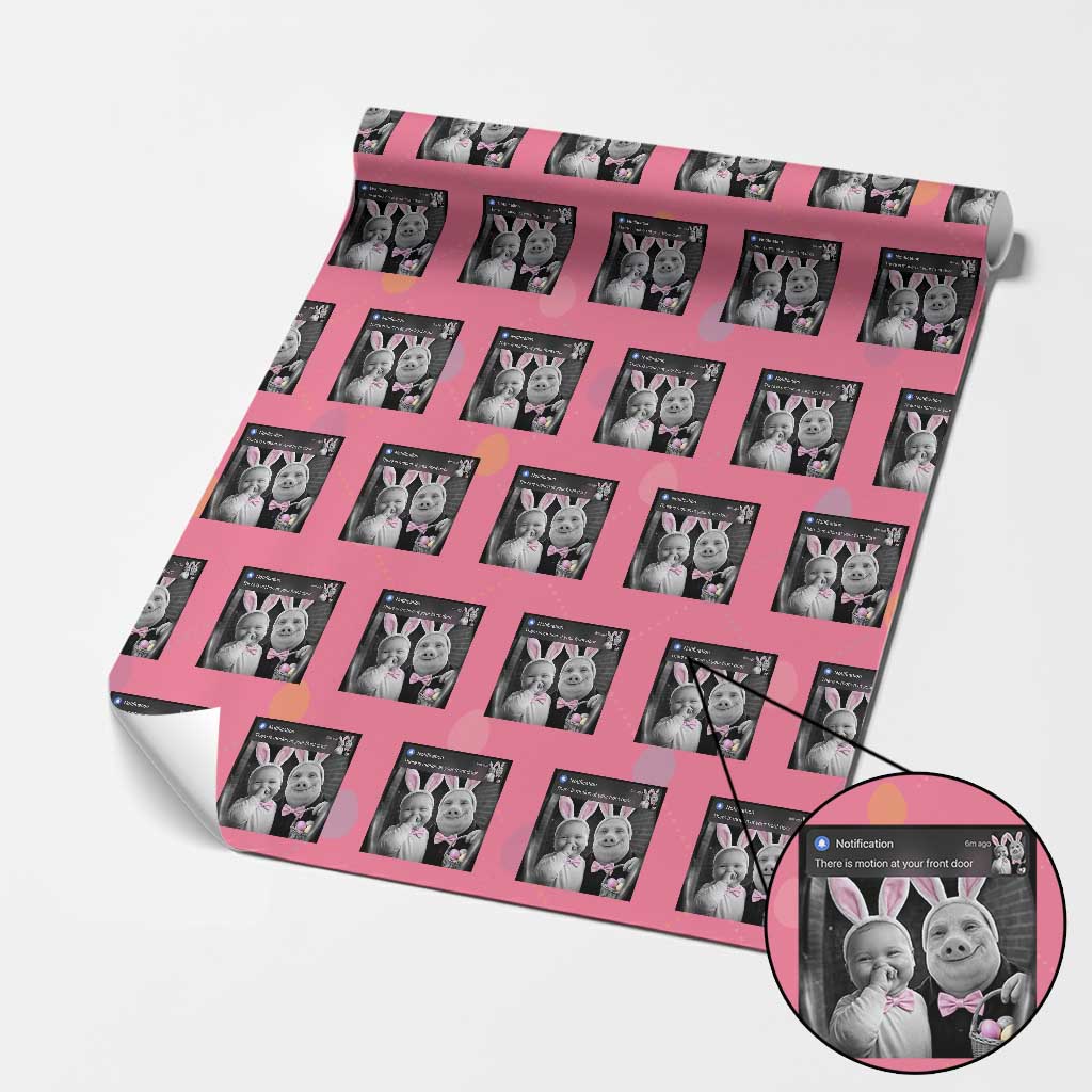 Funny Easter AI Baby with John Pork Meme Wrapping Paper Roll There Is Motion at Your Front Door Notification Humor TS02 Pink Print Your Wear