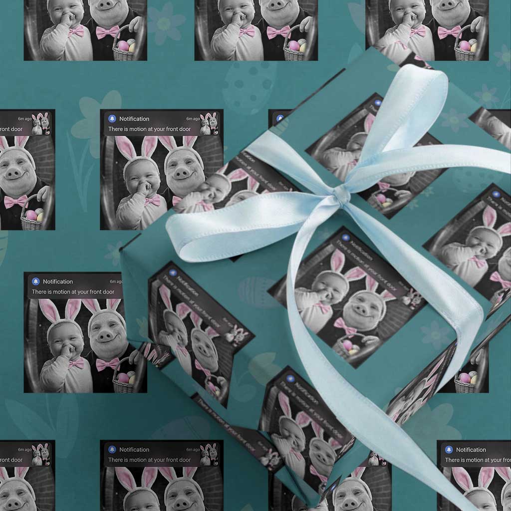 Funny Easter AI Baby with John Pork Meme Wrapping Paper Roll There Is Motion at Your Front Door Notification Humor TS02 Teal Print Your Wear