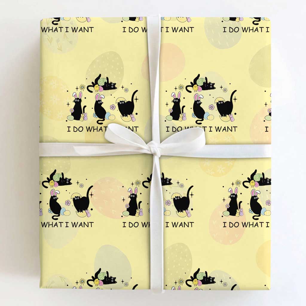 Funny Easter Black Cat Wrapping Paper Roll I Do What I Want TS14 Light Yellow Print Your Wear