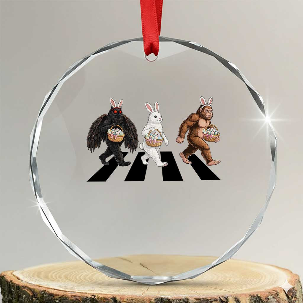 Funny Easter Bunny Bigfoot Mothman Crystal Glass Ornament Cryptid Lover Gift TS12 Transparent Glass 3'' Circle Print Your Wear