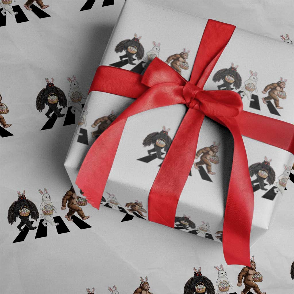 Funny Easter Bunny Bigfoot Mothman Wrapping Paper Roll Cryptid Lover Gift TS12 White Print Your Wear