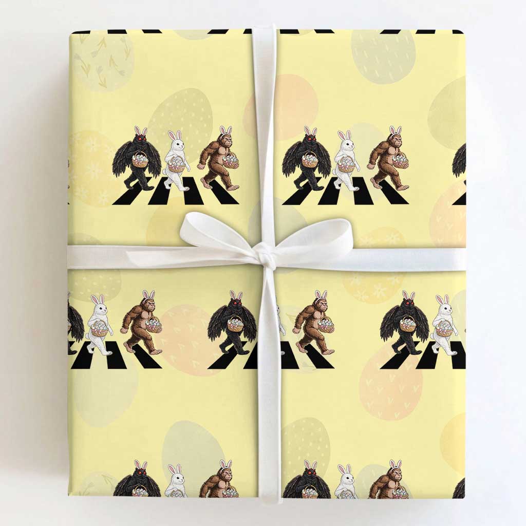 Funny Easter Bunny Bigfoot Mothman Wrapping Paper Roll Cryptid Lover Gift TS12 Light Yellow Print Your Wear