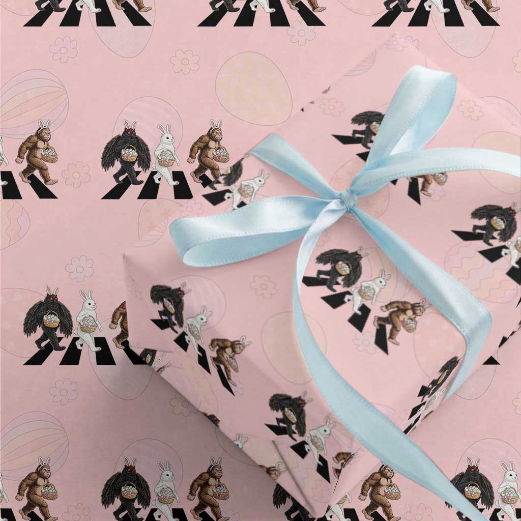 Funny Easter Bunny Bigfoot Mothman Wrapping Paper Roll Cryptid Lover Gift TS12 Light Pink Print Your Wear