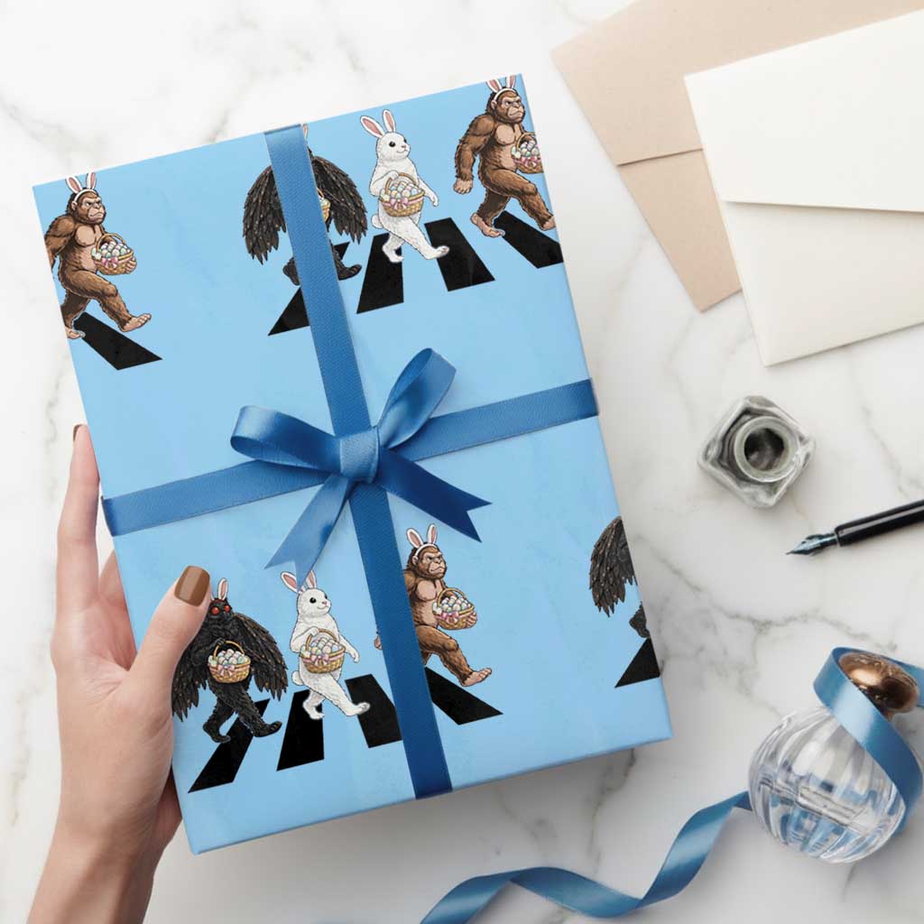 Funny Easter Bunny Bigfoot Mothman Wrapping Paper Roll Cryptid Lover Gift TS12 Light Blue Print Your Wear