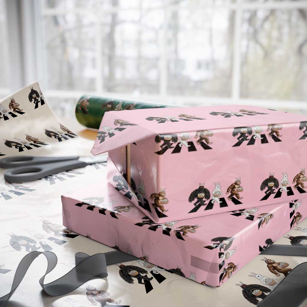 Funny Easter Bunny Bigfoot Mothman Wrapping Paper Roll Cryptid Lover Gift TS12 Light Pink Print Your Wear