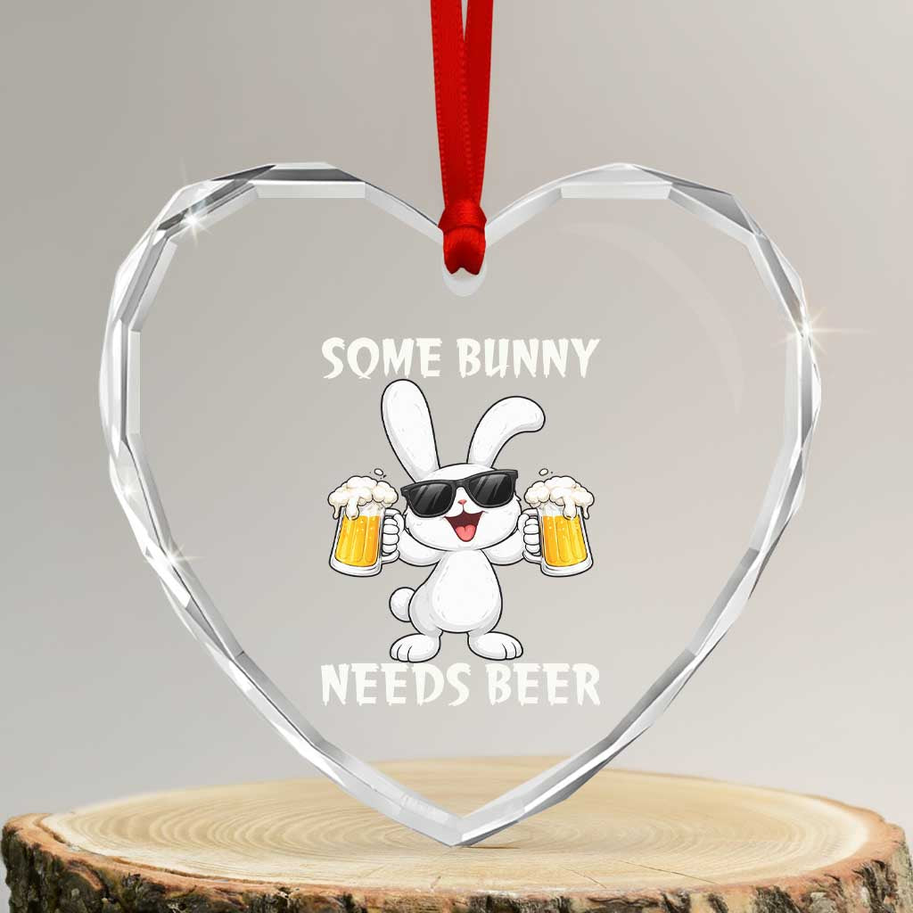 Funny Easter Bunny Drinking Beer Heart Crystal Glass Ornament Some Bunny Needs Beer TS14 Transparent Glass 3'' Heart Print Your Wear
