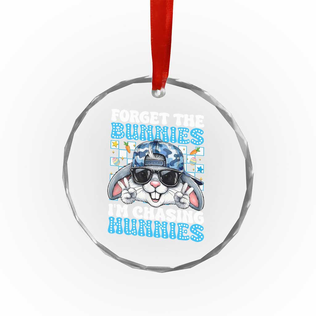 Funny Easter Bunny Forget the Bunnies I’m Chasing Hunnies Crystal Glass Ornament Cool Rabbit with Sunglasses & Hat Humor TS02 Print Your Wear