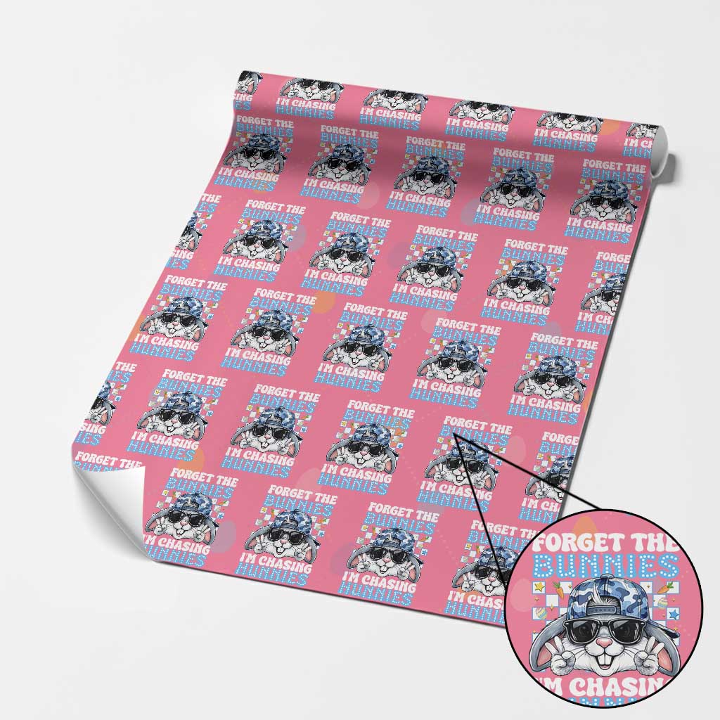 Funny Easter Bunny Forget the Bunnies I’m Chasing Hunnies Wrapping Paper Roll Cool Rabbit with Sunglasses & Hat Humor TS02 Pink Print Your Wear