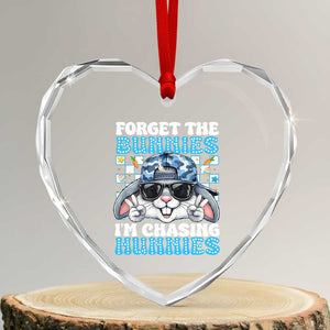 Funny Easter Bunny Forget the Bunnies I’m Chasing Hunnies Heart Crystal Glass Ornament Cool Rabbit with Sunglasses & Hat Humor TS02 Transparent Glass 3'' Heart Print Your Wear