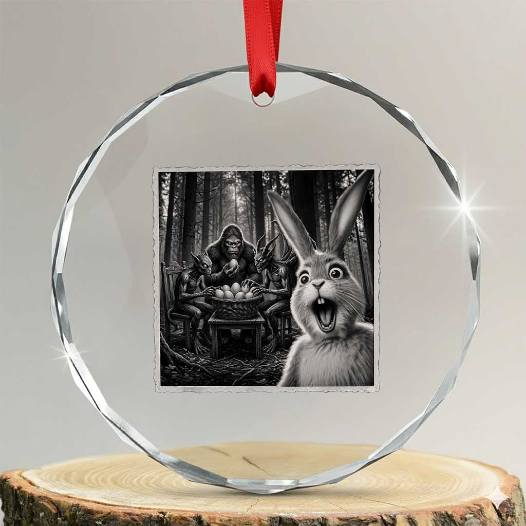 Funny Easter Bunny Selfie Crystal Glass Ornament Bigfoot Jersey Devil Chupacabra Egg Hunt TS12 Transparent Glass 3'' Circle Print Your Wear