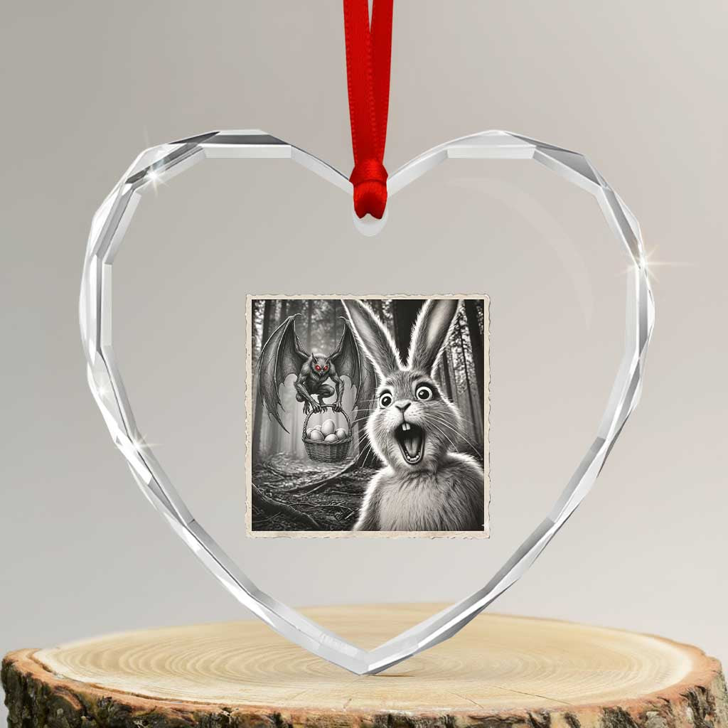 Funny Easter Bunny Selfie Mothman Egg Hunt Heart Crystal Glass Ornament TS12 Transparent Glass 3'' Heart Print Your Wear