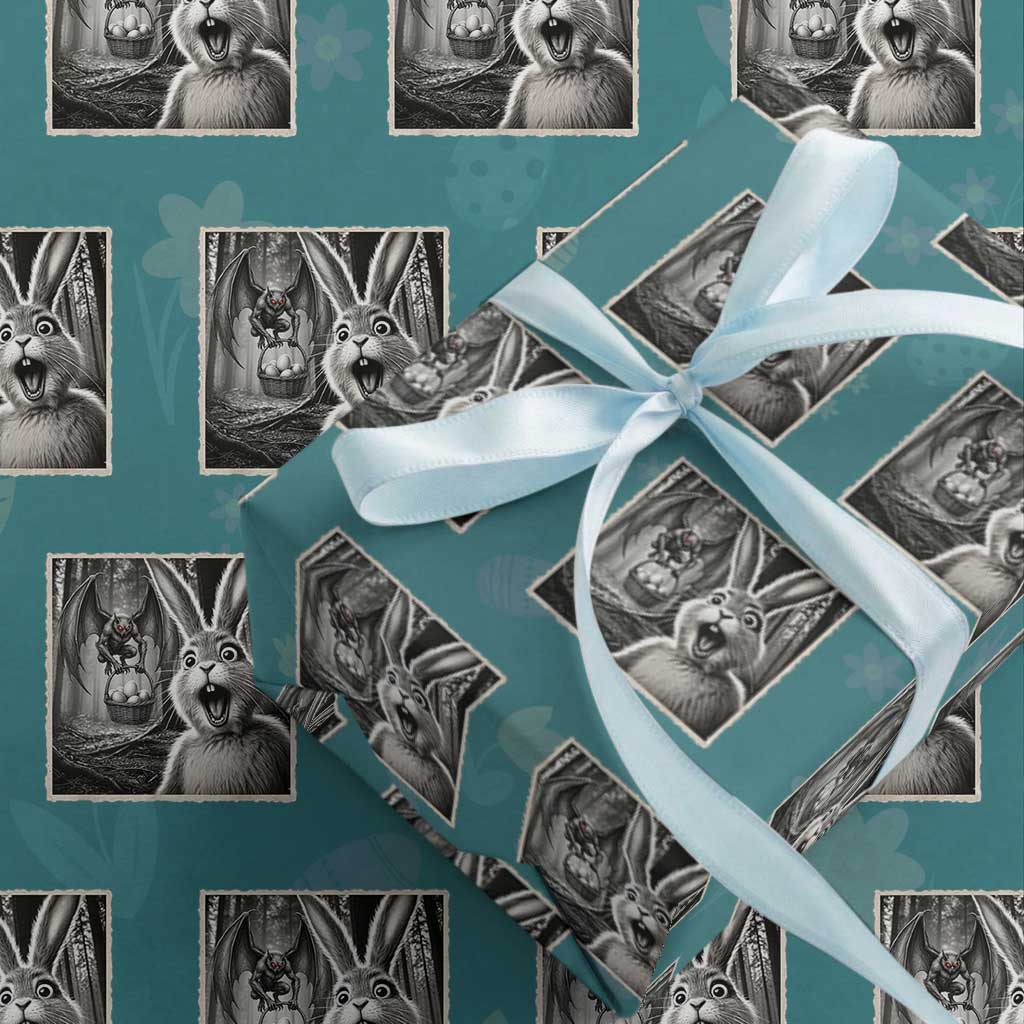Funny Easter Bunny Selfie Mothman Egg Hunt Wrapping Paper Roll TS12 Teal Print Your Wear