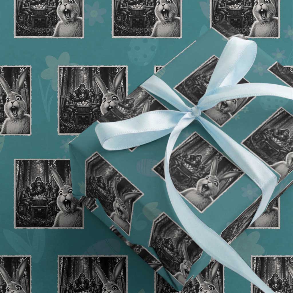 Funny Easter Bunny Selfie Wrapping Paper Roll Bigfoot Jersey Devil Chupacabra Egg Hunt TS12 Teal Print Your Wear