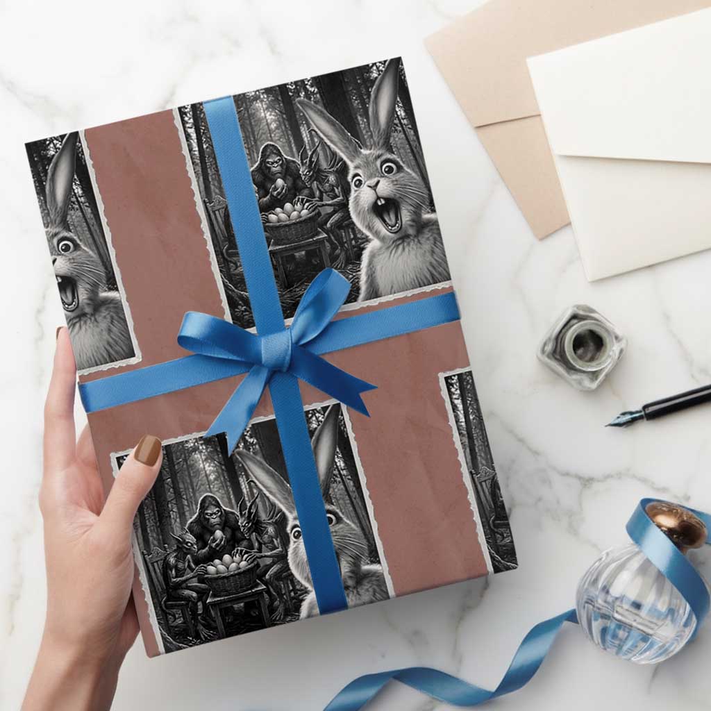 Funny Easter Bunny Selfie Wrapping Paper Roll Bigfoot Jersey Devil Chupacabra Egg Hunt TS12 Mocha Print Your Wear