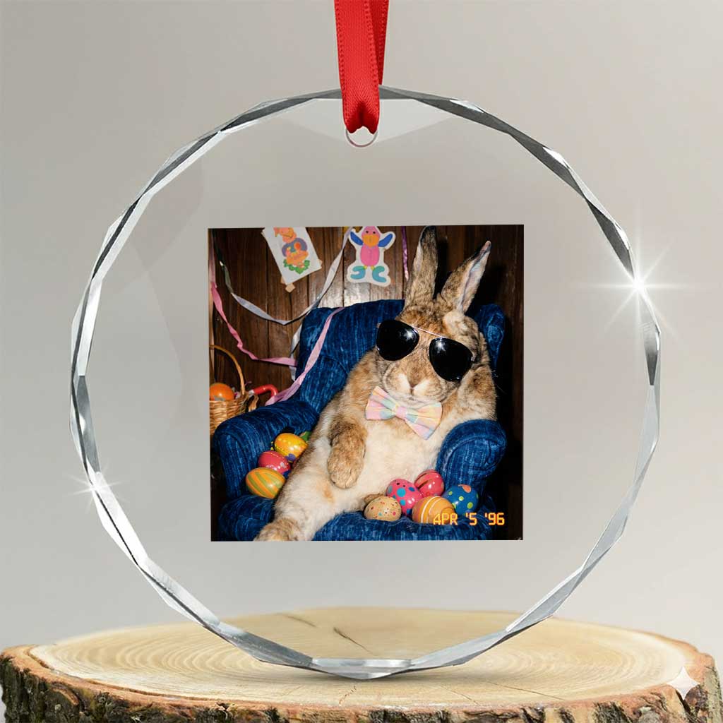Funny Easter Bunny Sunglasses Graphic Crystal Glass Ornament TS14 Transparent Glass 3'' Circle Print Your Wear