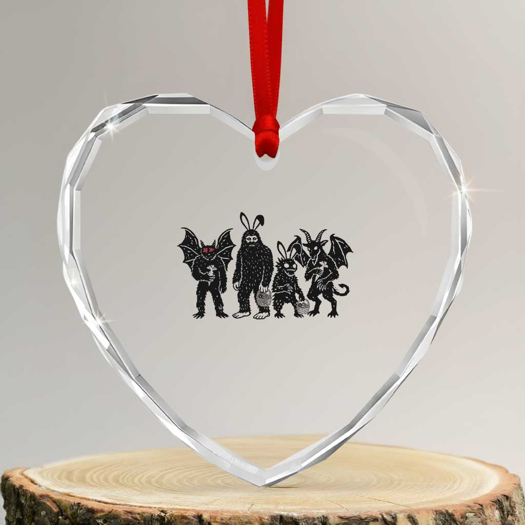 Funny Easter Cryptid Squad Heart Crystal Glass Ornament Bigfoot Mothman Jersey Devil Chupacabra Gift TS12 Transparent Glass 3'' Heart Print Your Wear
