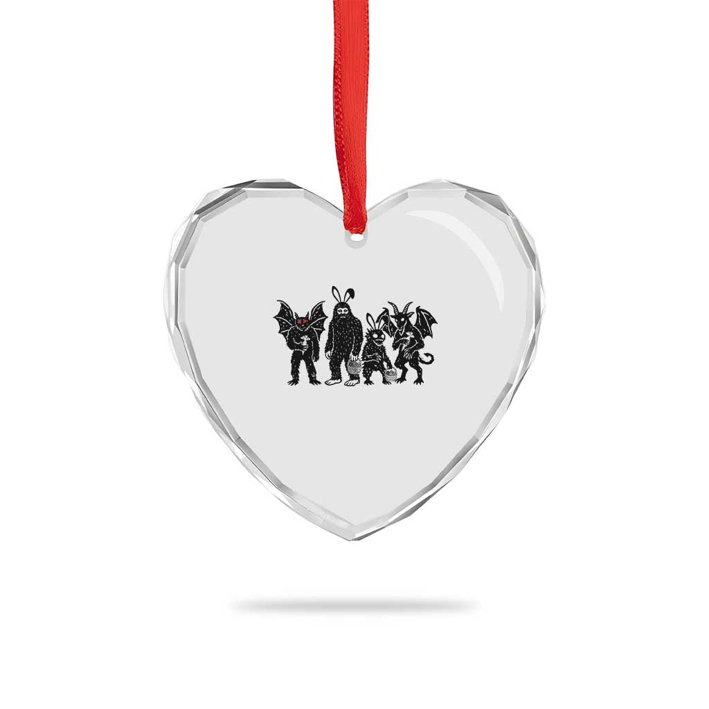 Funny Easter Cryptid Squad Heart Crystal Glass Ornament Bigfoot Mothman Jersey Devil Chupacabra Gift TS12 Print Your Wear