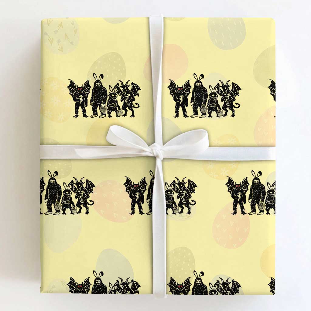 Funny Easter Cryptid Squad Wrapping Paper Roll Bigfoot Mothman Jersey Devil Chupacabra Gift TS12 Light Yellow Print Your Wear