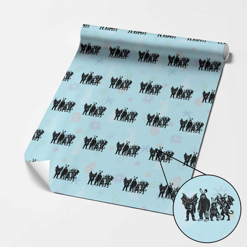 Funny Easter Cryptid Squad Wrapping Paper Roll Bigfoot Mothman Jersey Devil Chupacabra Gift TS12 Light Blue Print Your Wear