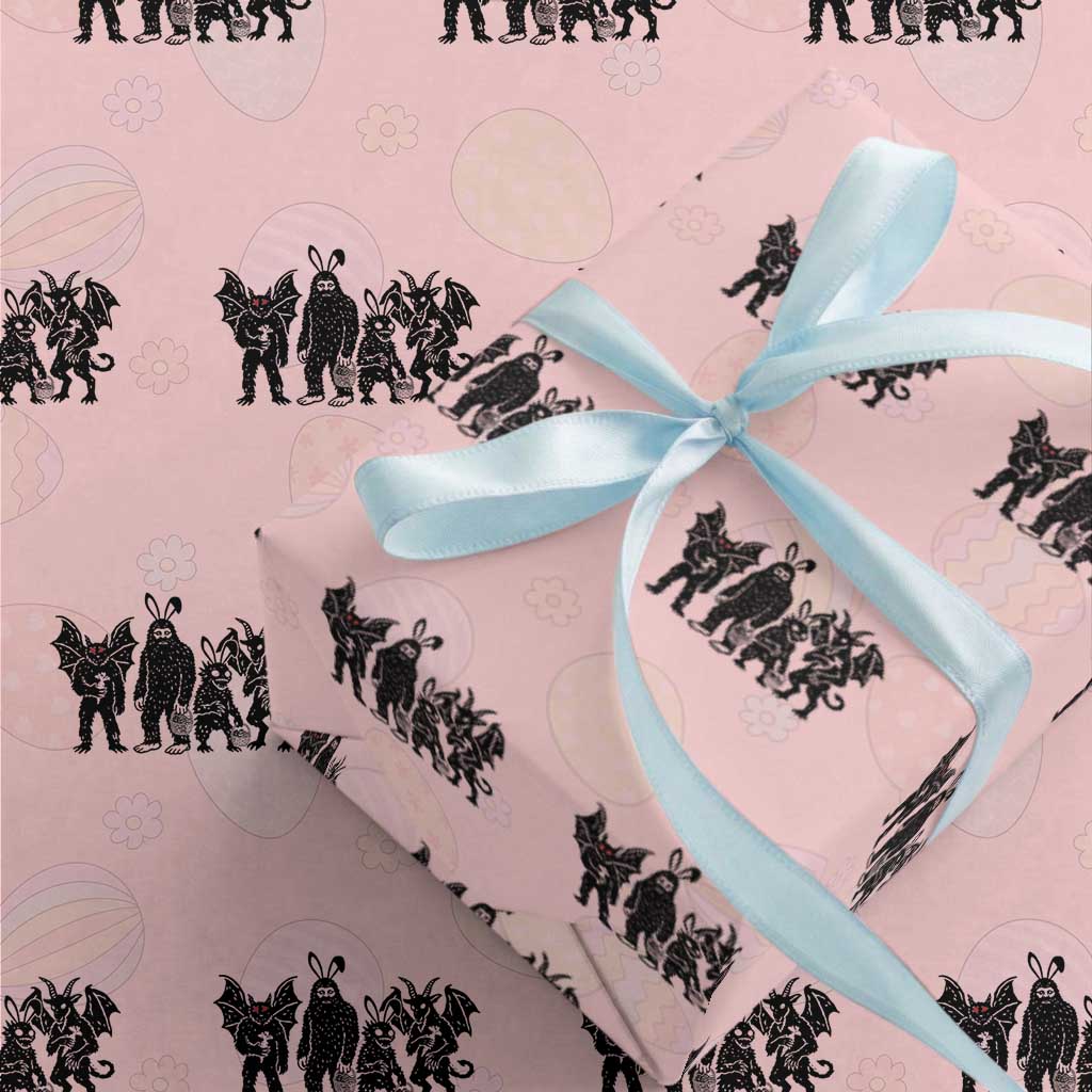 Funny Easter Cryptid Squad Wrapping Paper Roll Bigfoot Mothman Jersey Devil Chupacabra Gift TS12 Light Pink Print Your Wear