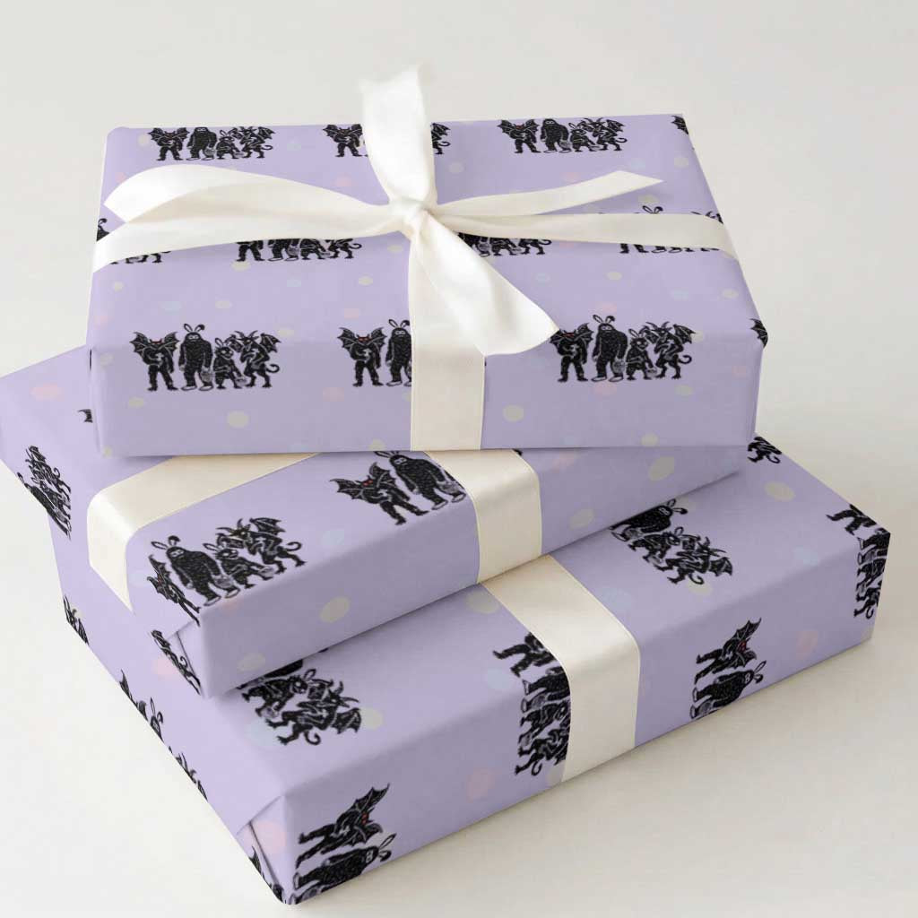 Funny Easter Cryptid Squad Wrapping Paper Roll Bigfoot Mothman Jersey Devil Chupacabra Gift TS12 Violet Print Your Wear