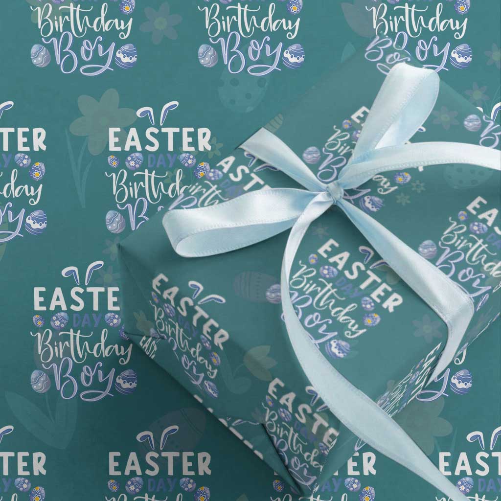 Funny Easter Day Birthday Boy Wrapping Paper Roll Born On Easter Day Eggs TS11 Teal Print Your Wear