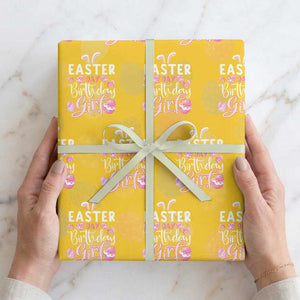 Funny Easter Day Birthday Girl Wrapping Paper Roll Born On Easter Day Eggs TS11 Yellow Print Your Wear
